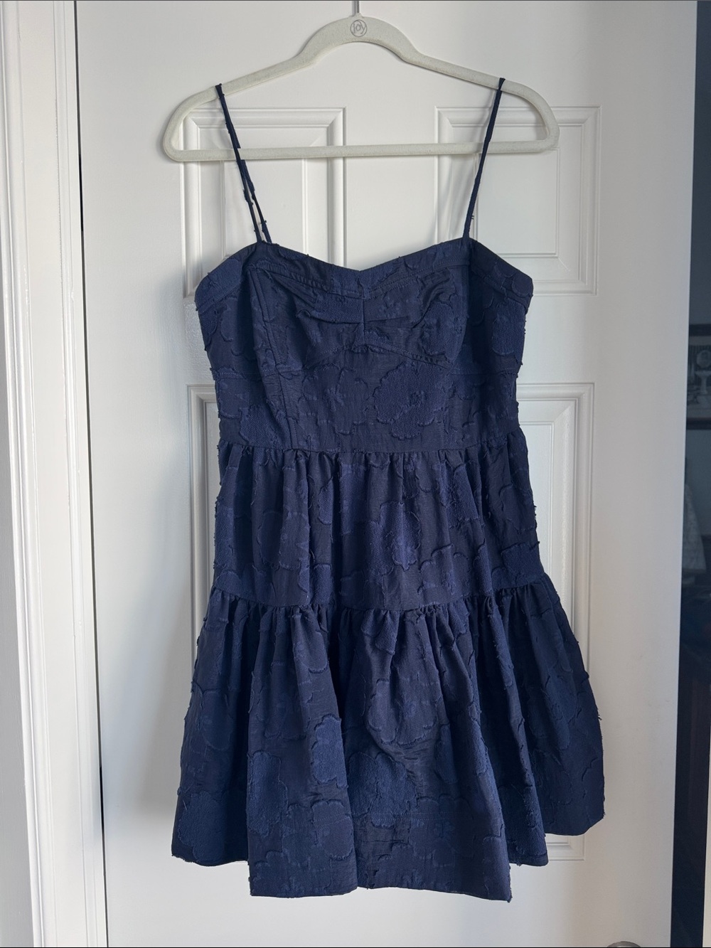 Tanya Taylor Navy Textured Spaghetti-Strap Mini Dress
